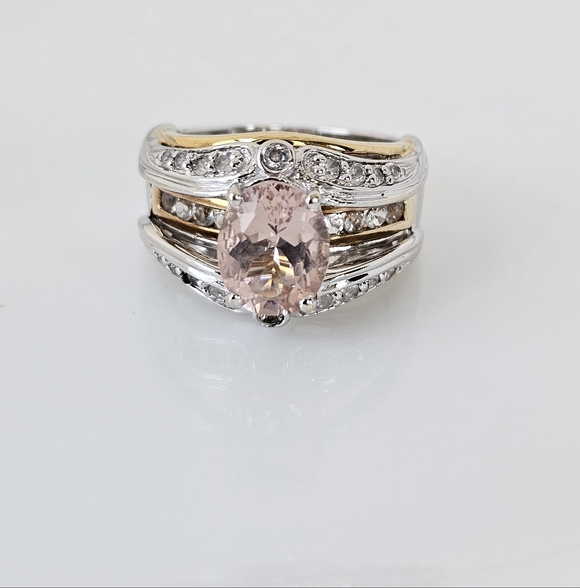 Authentic Victoria Weick Morganite & White Topaz Ring 14k & Sterling Silver Sz 8 - Picture 8 of 10
